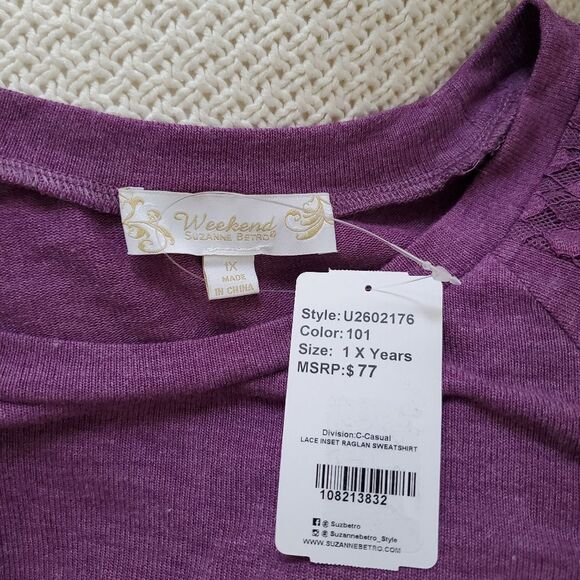 Suzanne Betro Weekend  Lace-Accent Raglan Sweatshirt sz 1x - Picture 11 of 12